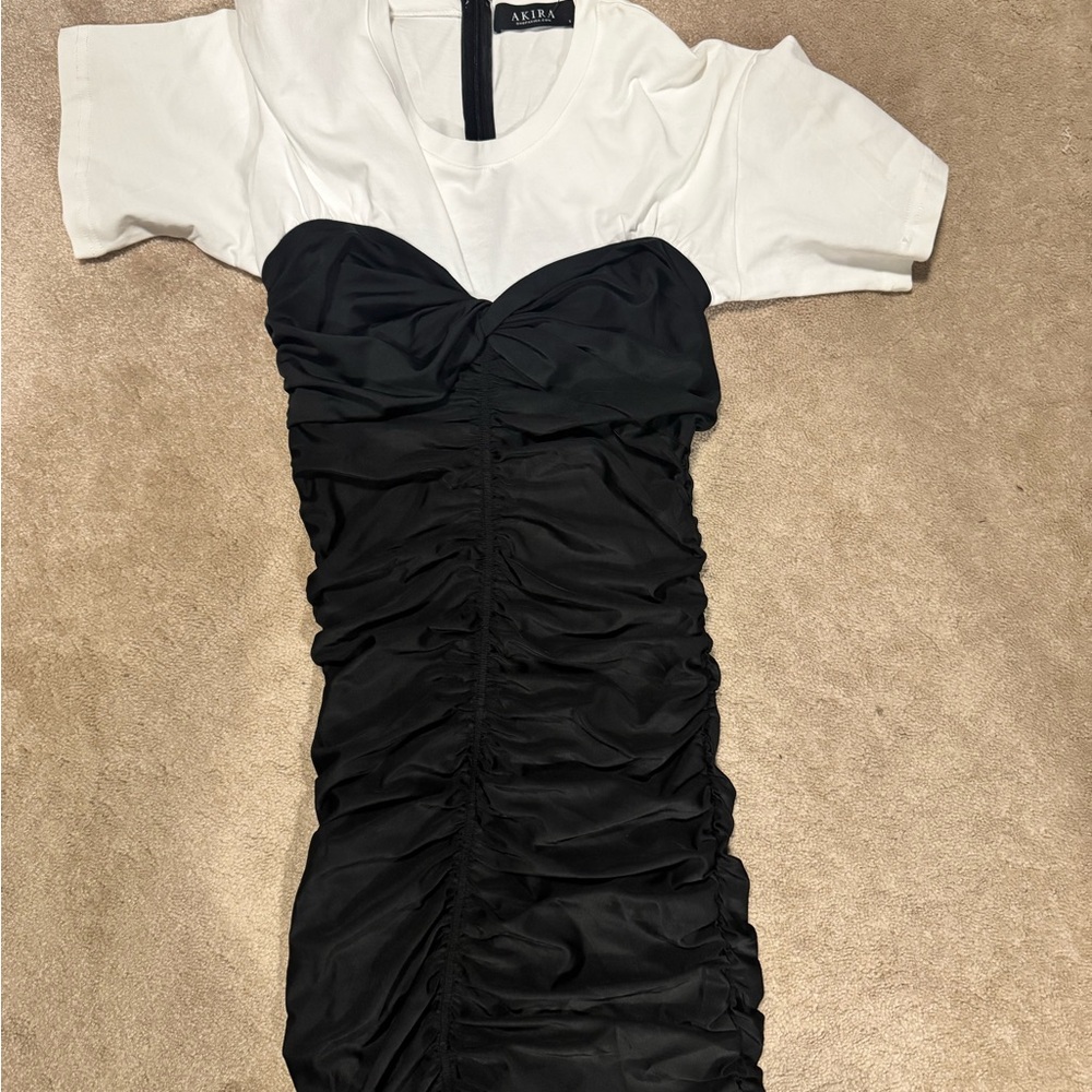 AKIRA Two-Tone Black and White Mini Dress
